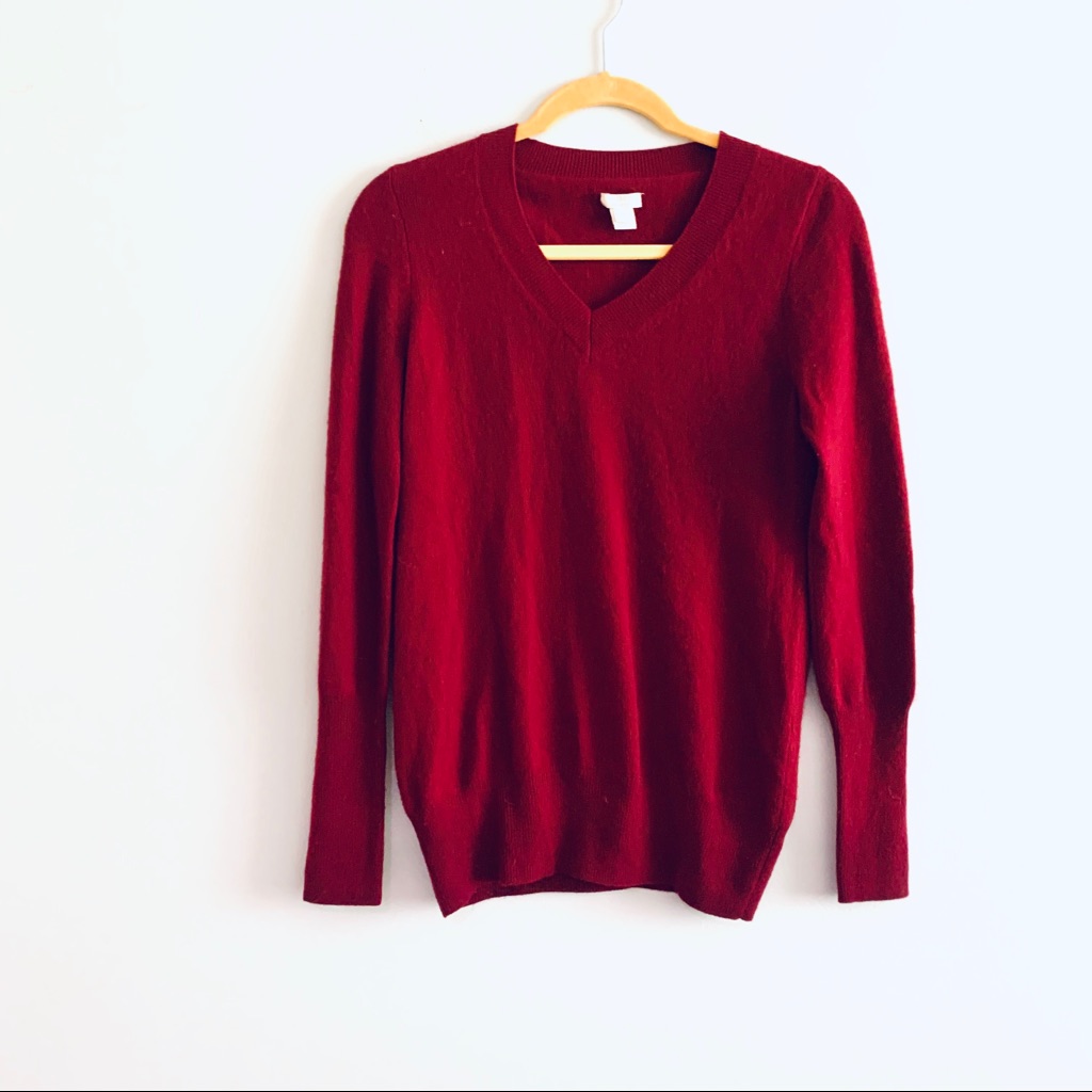 J Crew Factory Maroon Cashmere V Neck Sweater Sz S